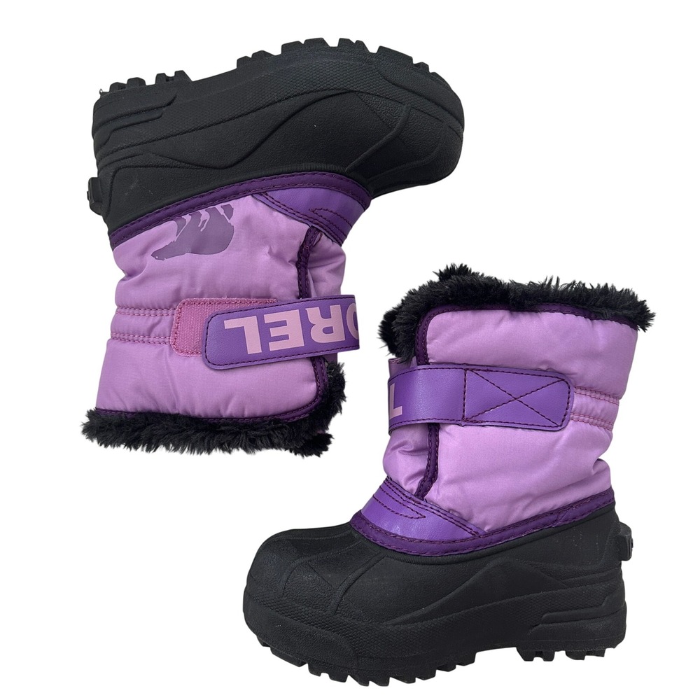 Sorel Kids Snow Commander Purple Black Waterproof Winter Boots  Size 11 - Picture 2 of 7